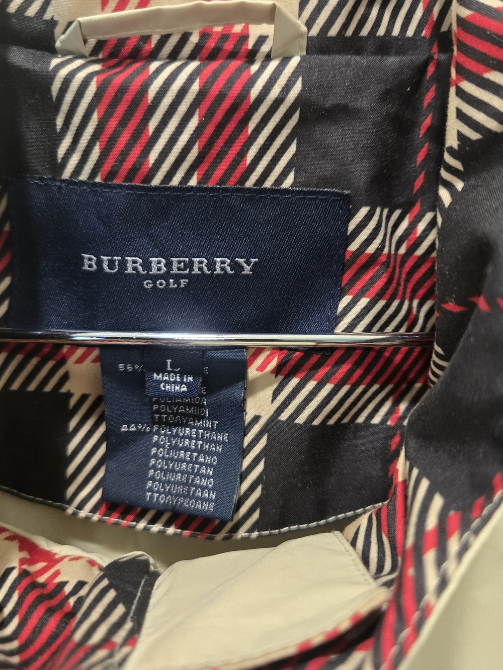 Burberry Vintage Men's Beige Golf Windbreaker with Black & Red Plaid Lining